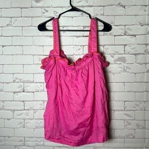 Boden womens 100% linen tank top Pink and Orange Scallop Trim Detail Elastic 16